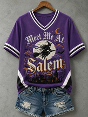 Women's Halloween witch print short-sleeved T-shirt
