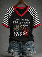 Women's Halloween Don't Make Me Drop A House On You Print Casual V-Neck Tee