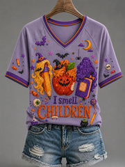 Women's Halloween I Smell Children V-neck Short Sleeve T-shirt