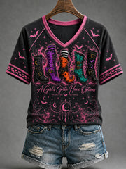 Women's Halloween A Girls Gotta Have Options Witch Boots V-neck Short Sleeve T-shirt