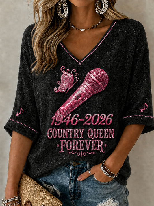 Women's Country Legend Tribute Mid-length Sleeves V-Neck T-Shirt