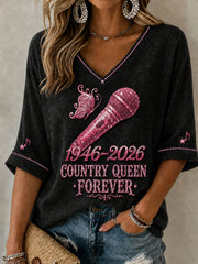 Women's Country Legend Tribute Mid-length Sleeves V-Neck T-Shirt