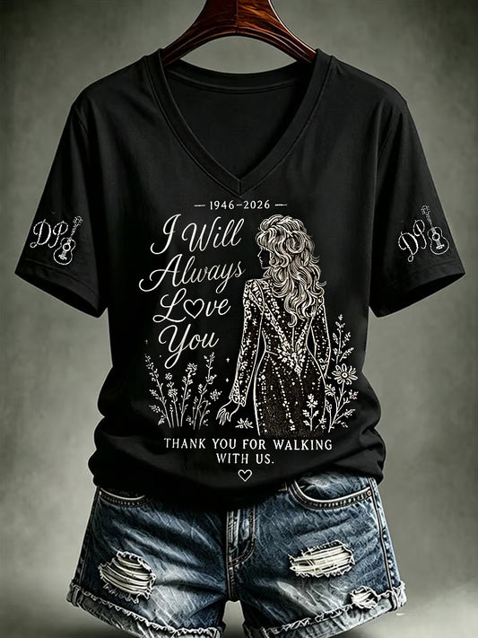 Women's I Will Always Love You Thank You Country Music Legend Tribute V-Neck Tee
