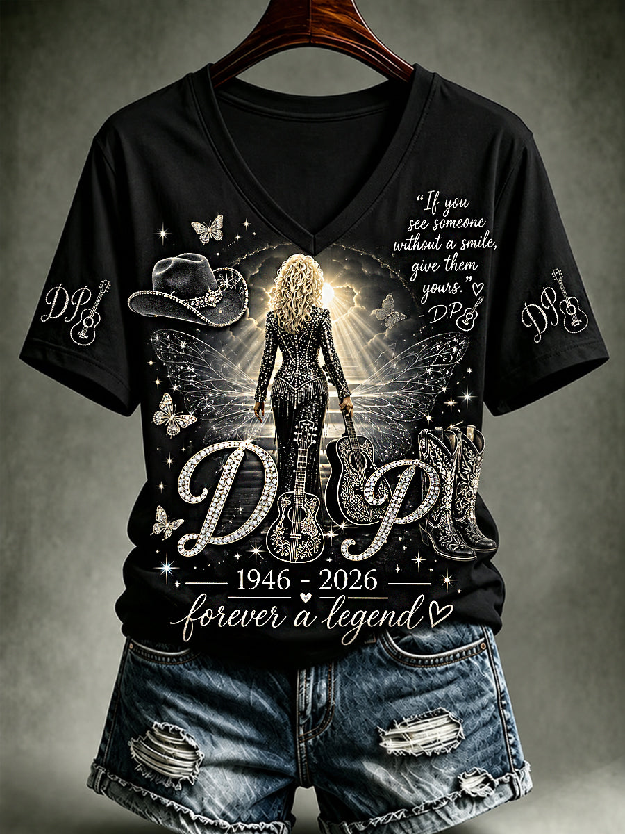 Women's We Will Always Love You Thank You Country Music Legend Tribute V-Neck Tee