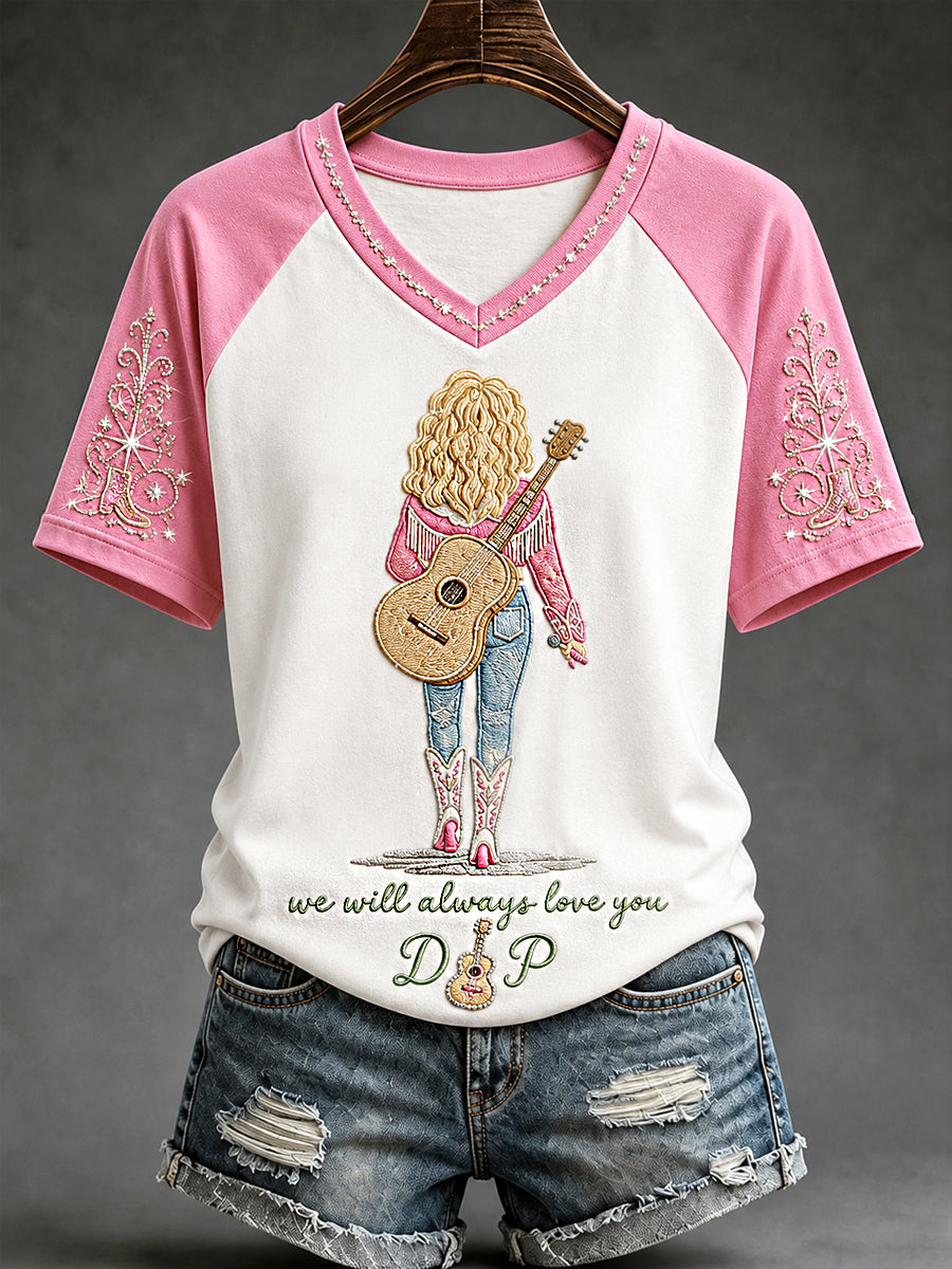 Women's We Will Always Love You Thank You Country Music Legend Tribute V-Neck Tee