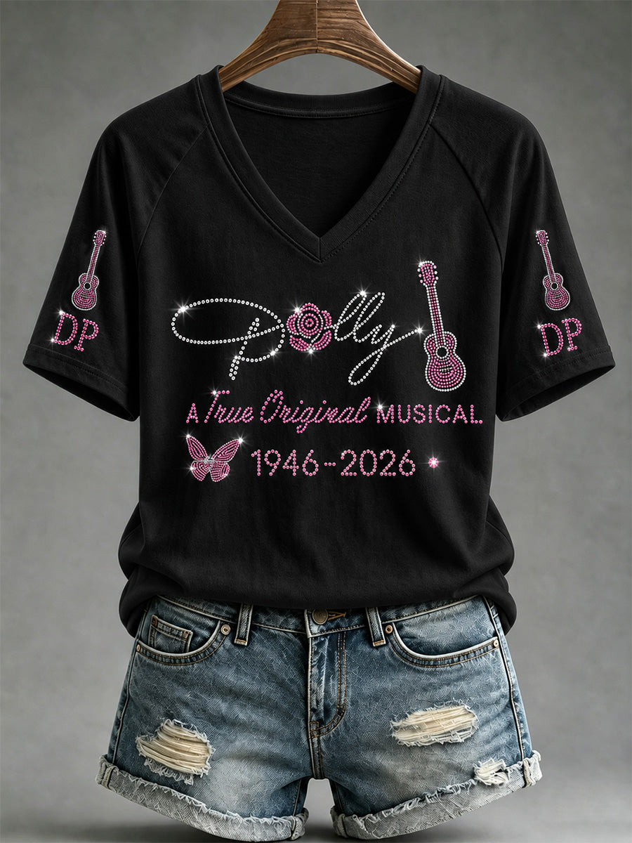 Women's Rip Country Music Lover Queen of Country Print V-Neck Tee