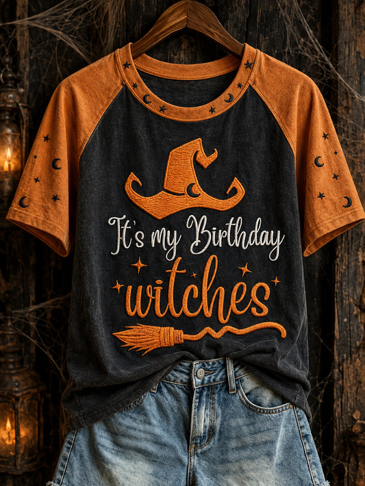 Women's Halloween theme Witch pattern casual short sleeve T-shirt