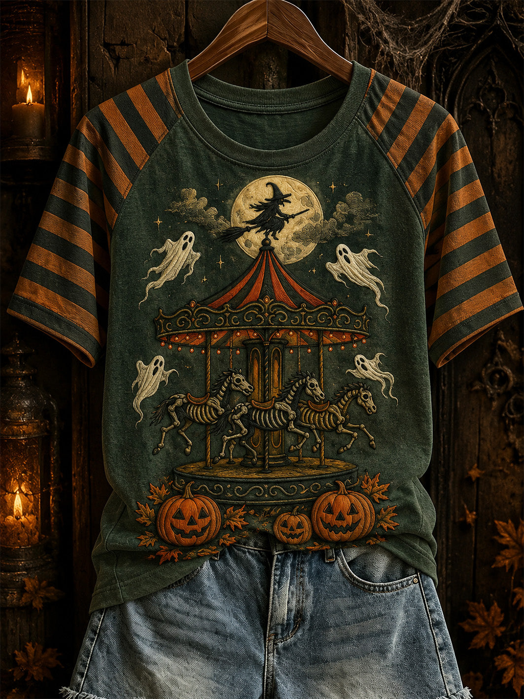 Women's Halloween dark amusement park pattern printed casual short-sleeve T-shirt
