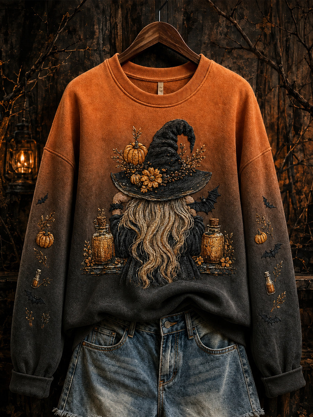 Women's Halloween theme witch  pattern clash color design casual sweatshirt