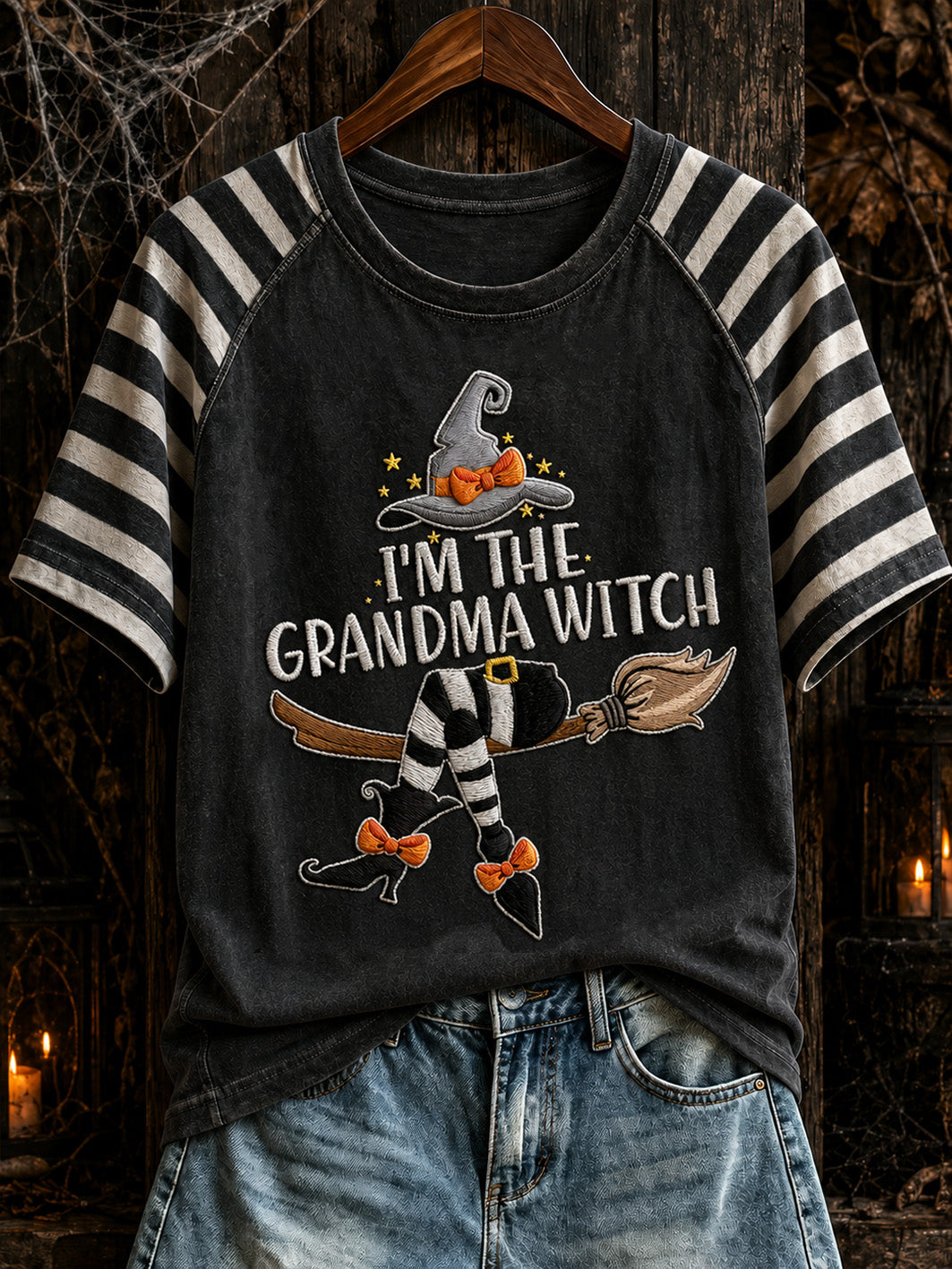 Women's Halloween theme witch pattern casual short sleeve T-shirt