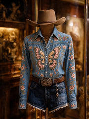 Women's Retro Color Block Western Design Shirt