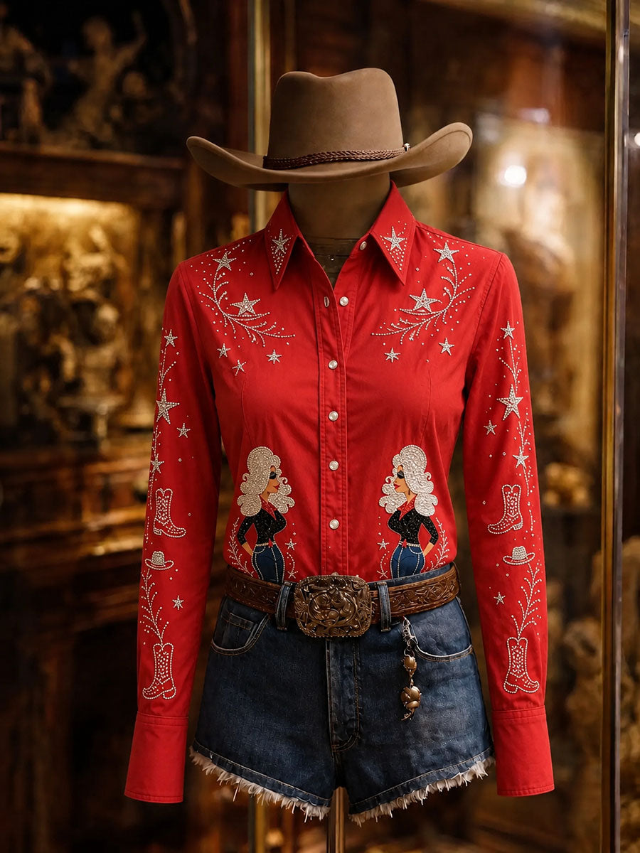 Women's Retro Color Block Western Design Shirt