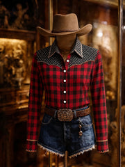 Women's Retro Color Block Western Design Shirt