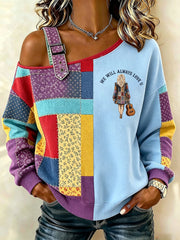Women's Country Music Lover We Will Always Love U 925 Printed  Casual Off-Shoulder Sweatshirt
