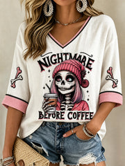 Women's I‘m A Nightmare Before Coffee Print V-Neck Tee