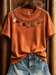Women's Halloween Fall Vibe Elements Necklace Print short-sleeved T-shirt