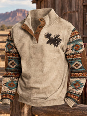 Men's Western Pattern Print Four-button Hoodie
