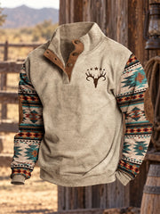 Men's Western Pattern Print Four-button Hoodie