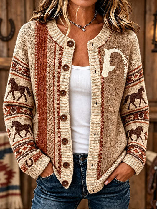 Women's Western Pattern Print Cardigan-Style Knit Jacket