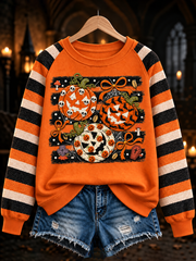 Women's Halloween pumpkin face striped printed raglan sleeve sweatshirt