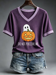 Women's Halloween Ghost and Pumpkin T-Shirt