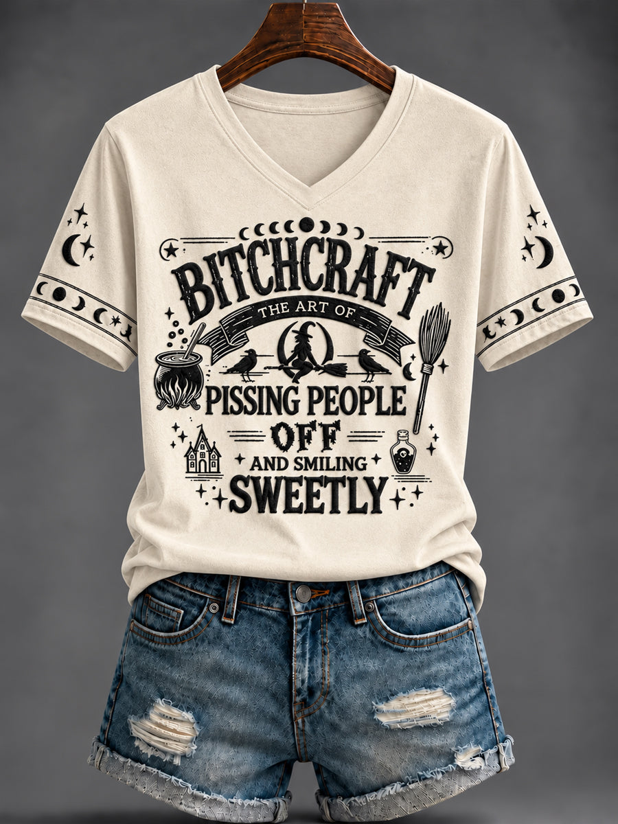 Women's Halloween Printed V-neck T-shirt