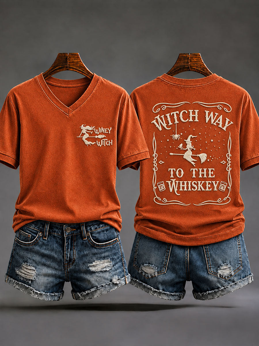 Women's Witch Way To The Whiskey Print Short-sleeved T-shirt