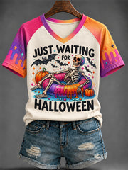 Women's Halloween Printed V-neck T-shirt