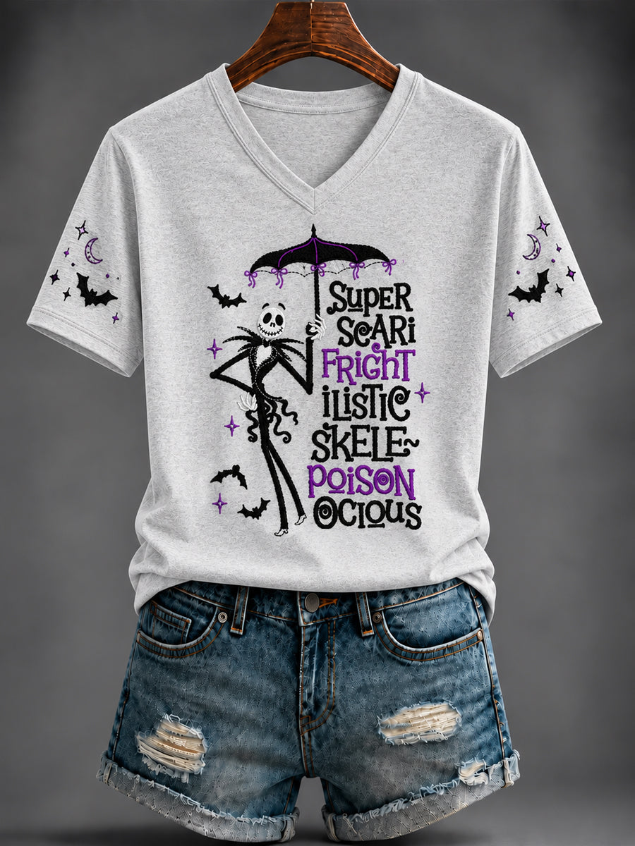 Women's Halloween Printed V-neck T-shirt