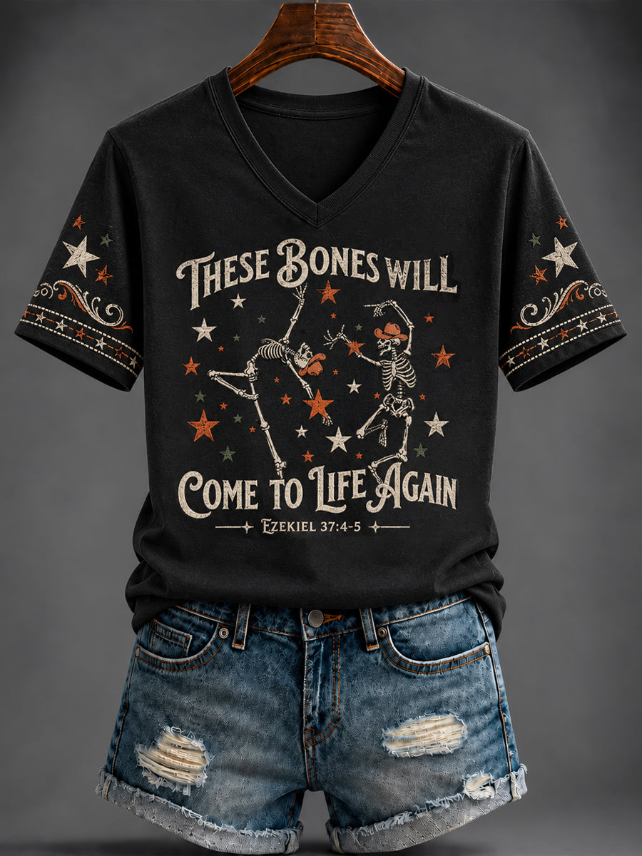 Women's Halloween Printed V-neck T-shirt