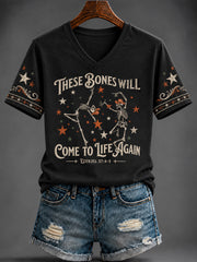 Women's Halloween Printed V-neck T-shirt