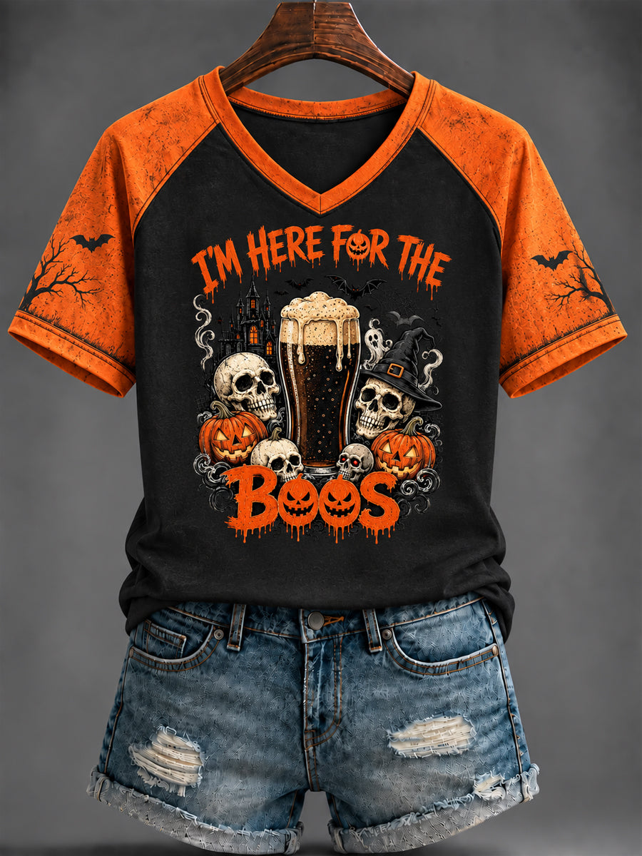 Women's Halloween Printed V-neck T-shirt