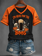 Women's Halloween Printed V-neck T-shirt