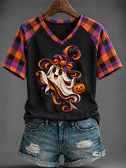 Women's Halloween Printed V-neck T-shirt