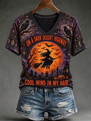 Women's Halloween Witch On A Dark Desert Highway Cool Wind In My Hair Short Sleeve T-shirt