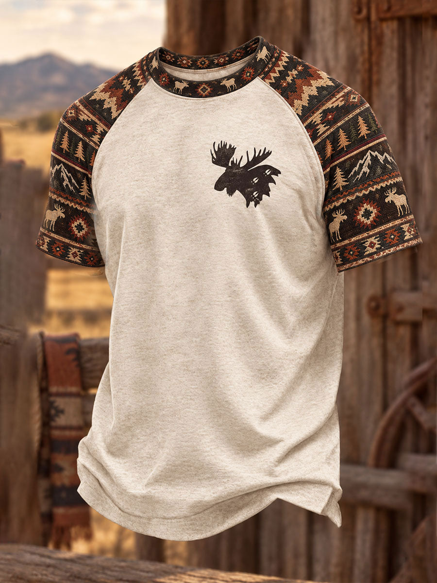 Men's Retro Western Print Short Sleeve T-shirt