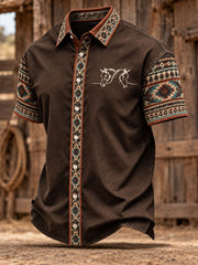 Men's Retro Western Print Short Sleeve Shirt
