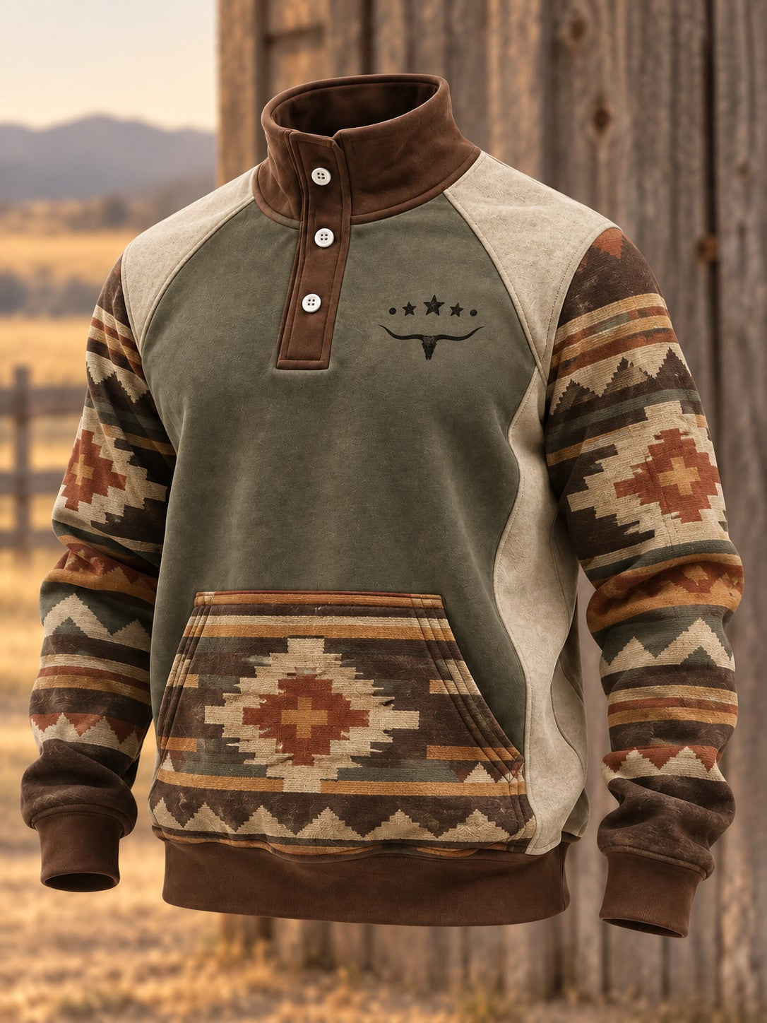 Men's Retro Western Printed Sweatshirt