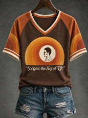 Women's 50 Years Of Songs In The Key Of Life Printed V-neck T-Shirt