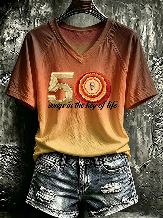 Women's Soul Musician V-neck Off-shoulder Short-sleeved T-shirt