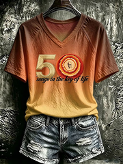 Women's Soul Musician V-neck Off-shoulder Short-sleeved T-shirt