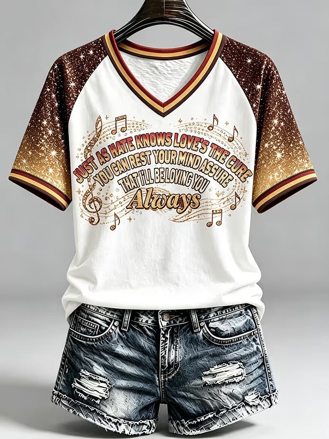 Women's Soul Musician V-neck Off-shoulder Short-sleeved T-shirt