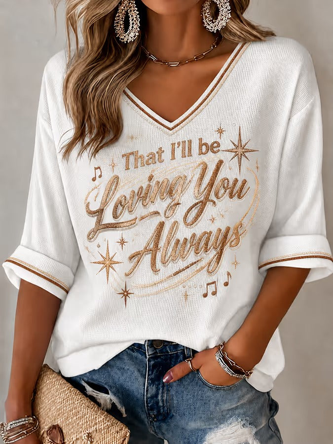 Women's Soul Musician Mid-length Sleeves V-Neck T-Shirt