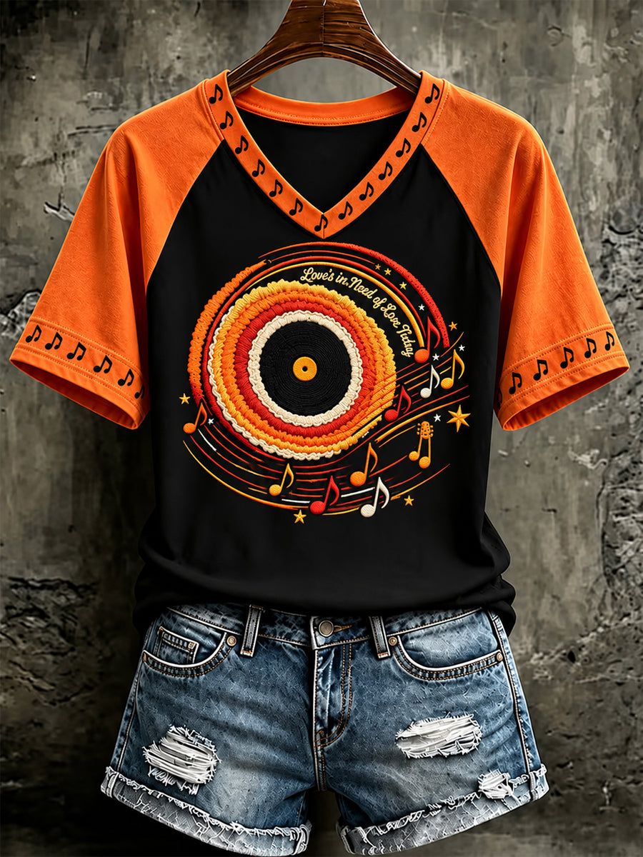 Women's music Printed V-neck T-shirt