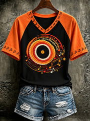 Women's music Printed V-neck T-shirt