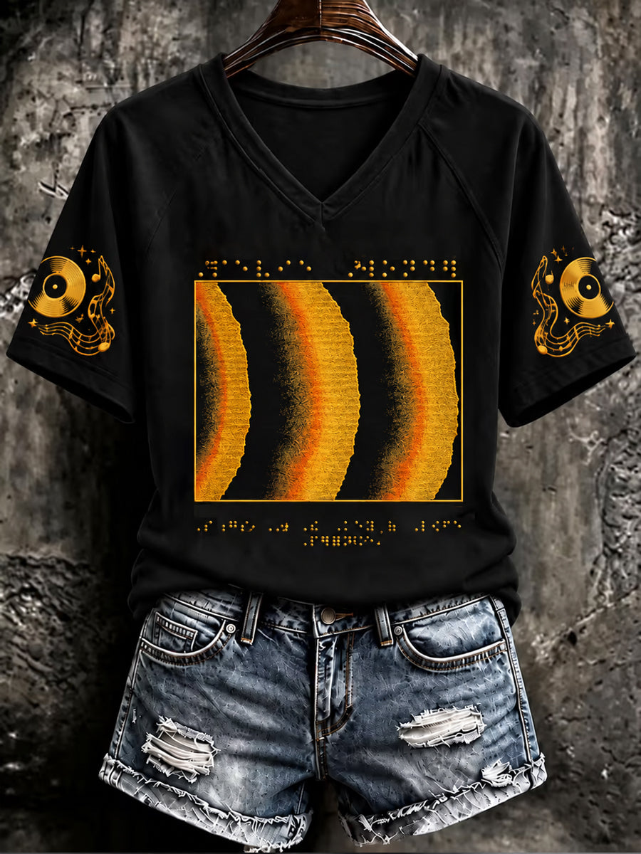 Women's music Printed V-neck T-shirt