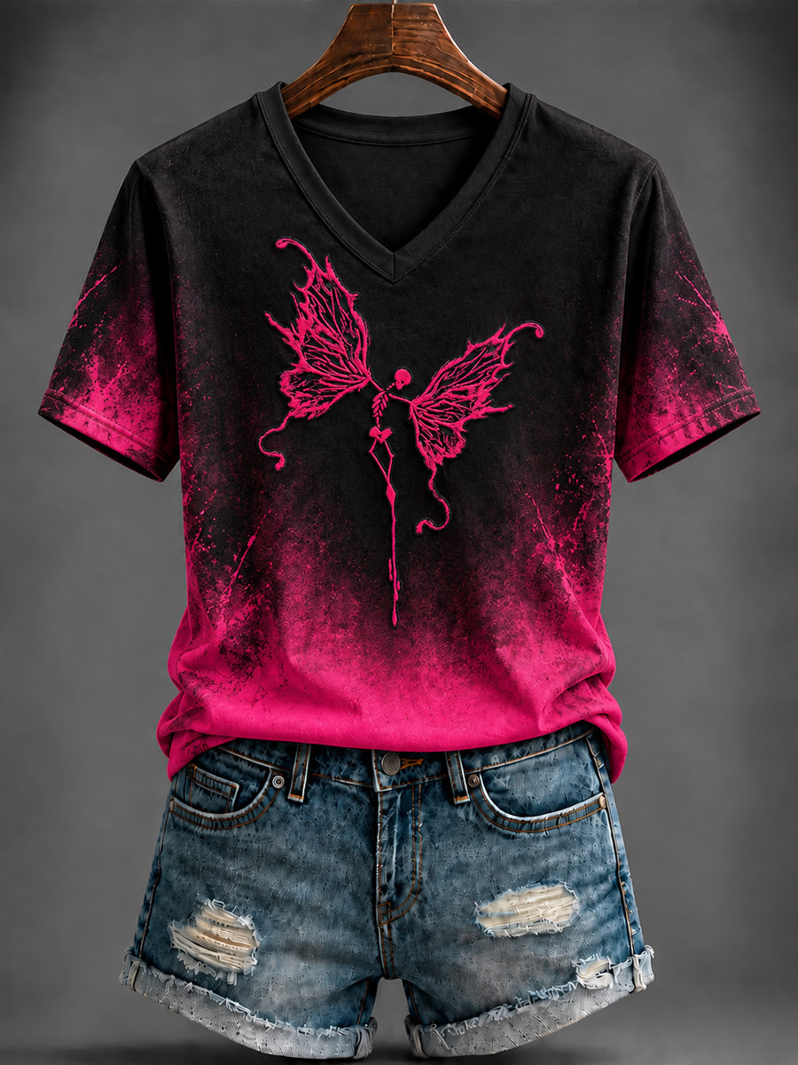 Women's Halloween Printed V-neck T-shirt