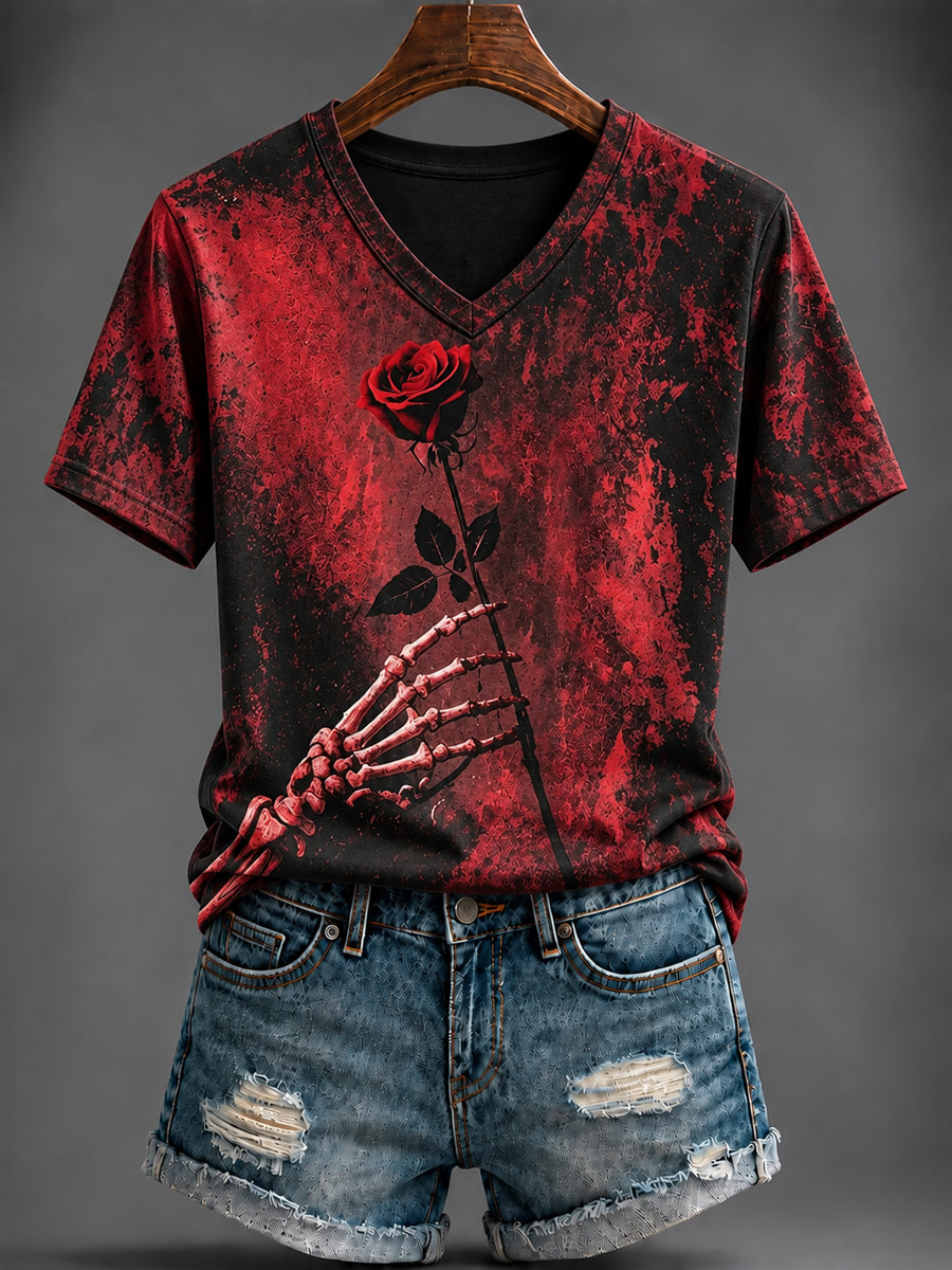 Women's Halloween Printed V-neck T-shirt