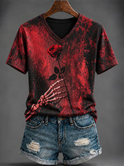 Women's Halloween Printed V-neck T-shirt
