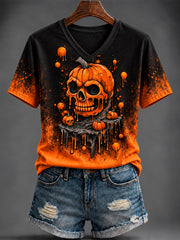 Women's Halloween Printed V-neck T-shirt